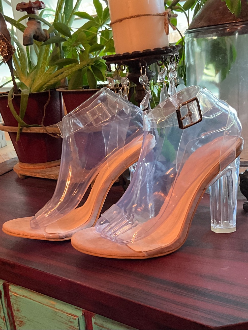 Clear PVC Block Heel Sandals - Transparent - Picture 3 of 7